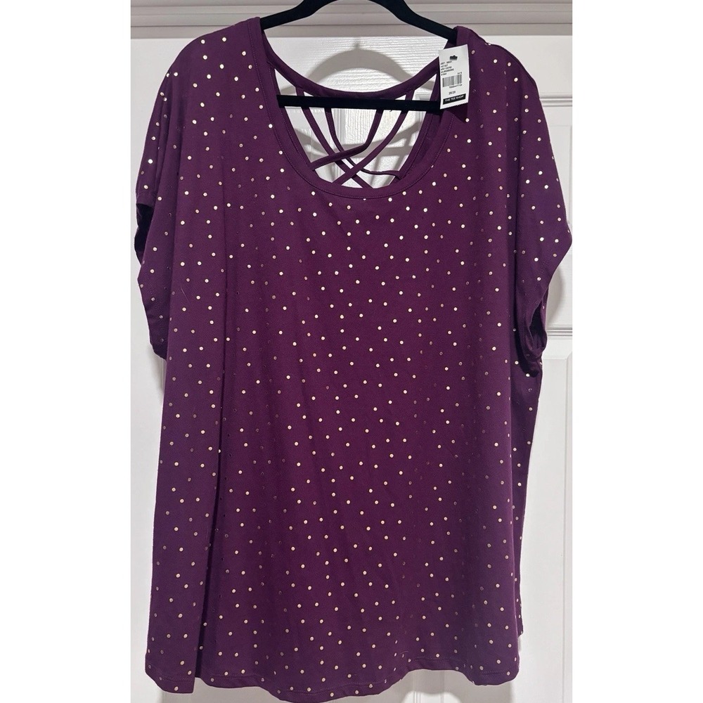 NWT Lane Bryant 26/28 Purple Gold Foil Polka Dot Top Strappy Back Plus Size